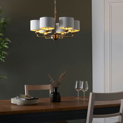 Endon 98936 - Sietynas, kabinamas ant grandinės HIGHCLERE 6xE14/28W/230V balta/žalvaris