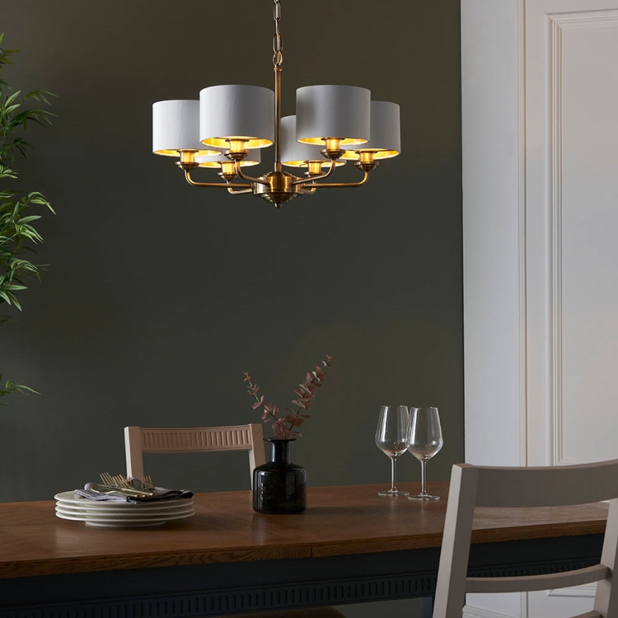 Endon 98936 - Sietynas, kabinamas ant grandinės HIGHCLERE 6xE14/28W/230V balta/žalvaris