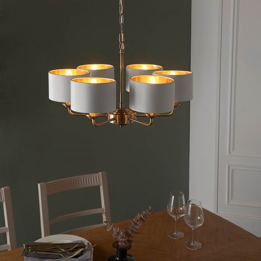 Endon 98936 - Sietynas, kabinamas ant grandinės HIGHCLERE 6xE14/28W/230V balta/žalvaris