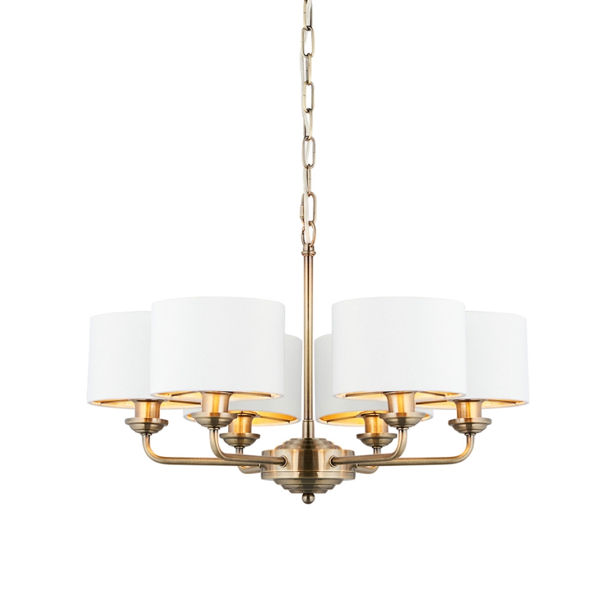 Endon 98936 - Sietynas, kabinamas ant grandinės HIGHCLERE 6xE14/28W/230V balta/žalvaris