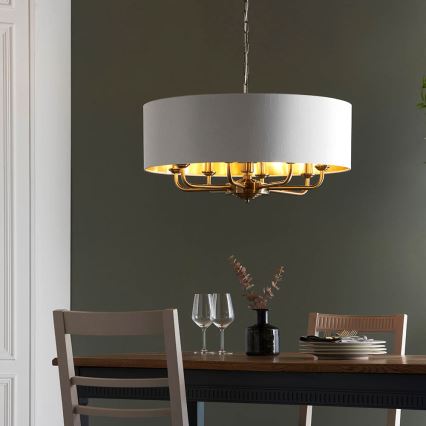 Endon 98938 - Liustra ant grandinės HIGHCLERE 8xE14/40W/230V Ø 70 cm balta/žalvaris