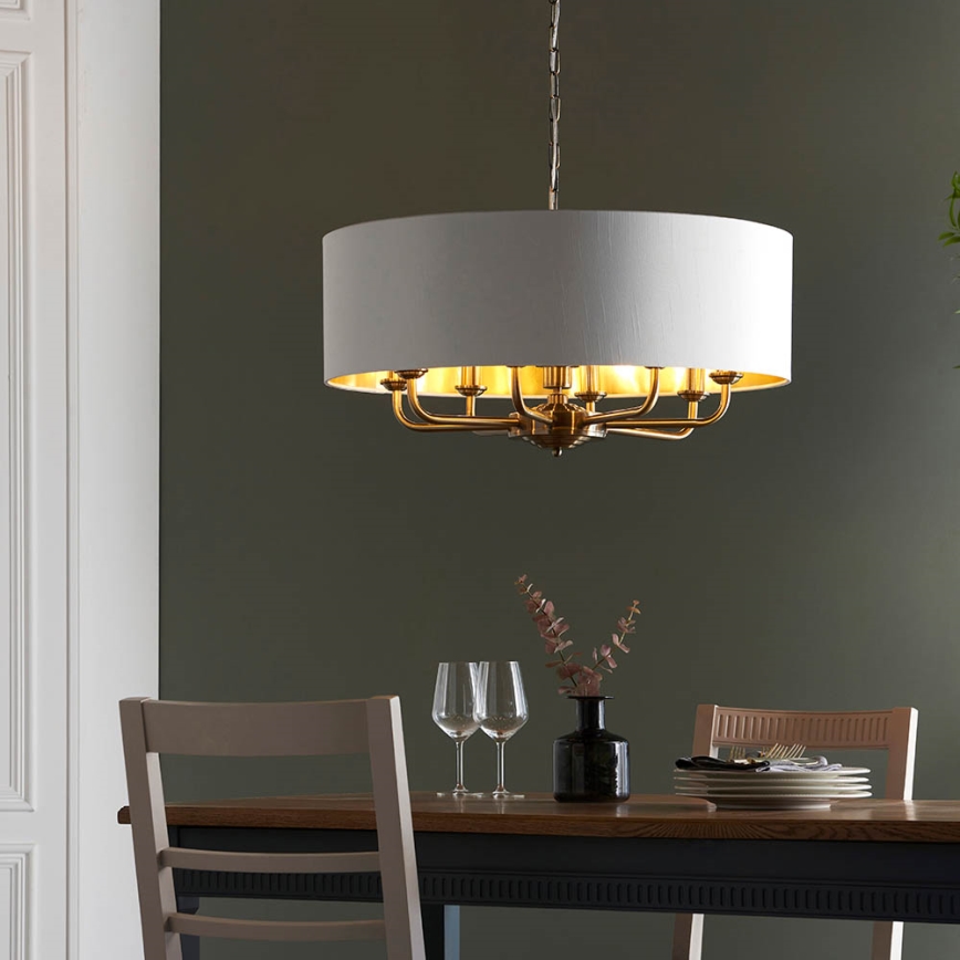 Endon 98938 - Liustra ant grandinės HIGHCLERE 8xE14/40W/230V Ø 70 cm balta/žalvaris