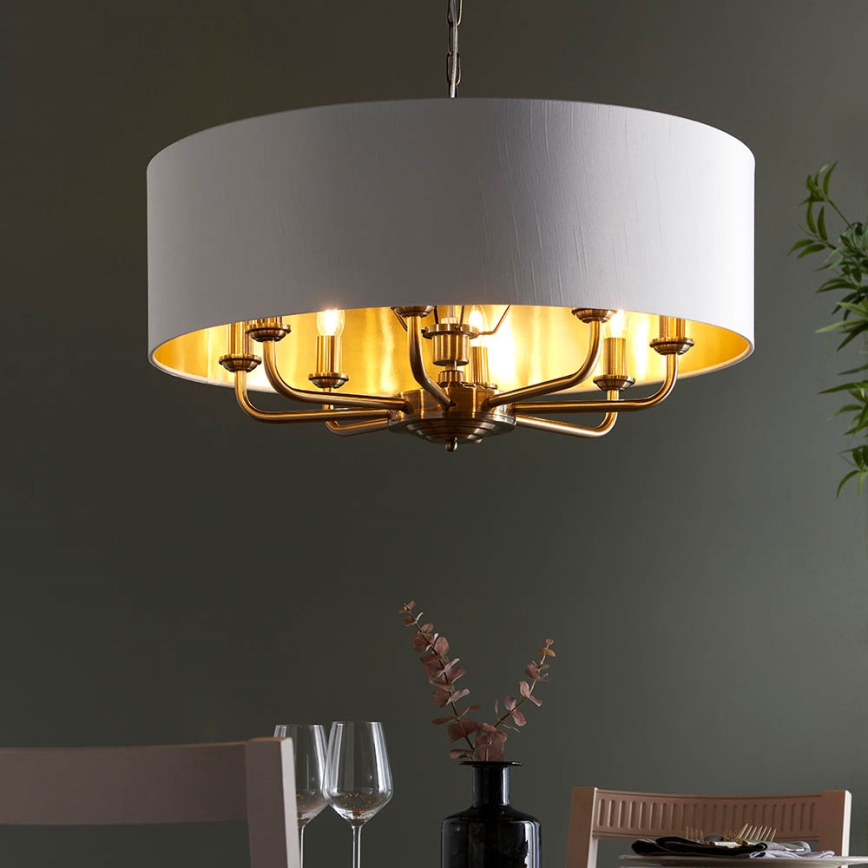 Endon 98938 - Liustra ant grandinės HIGHCLERE 8xE14/40W/230V Ø 70 cm balta/žalvaris