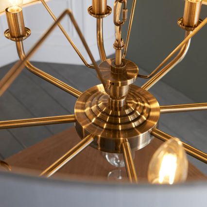Endon 98938 - Liustra ant grandinės HIGHCLERE 8xE14/40W/230V Ø 70 cm balta/žalvaris