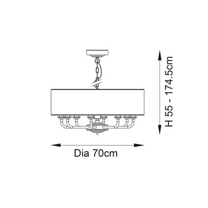 Endon 98938 - Liustra ant grandinės HIGHCLERE 8xE14/40W/230V Ø 70 cm balta/žalvaris