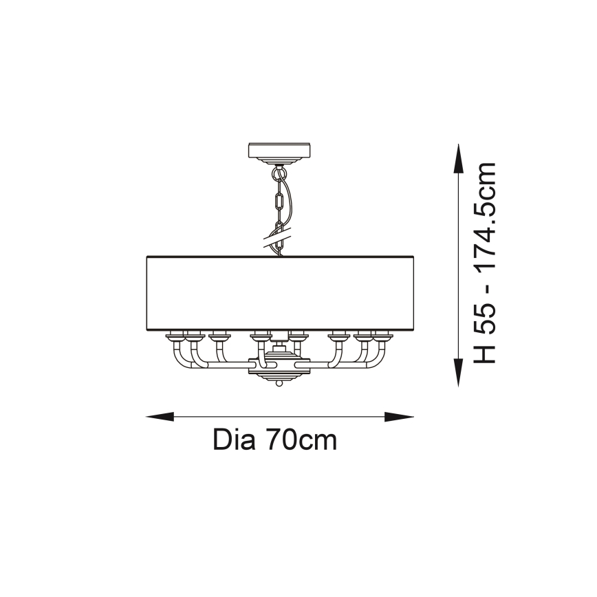 Endon 98938 - Liustra ant grandinės HIGHCLERE 8xE14/40W/230V Ø 70 cm balta/žalvaris