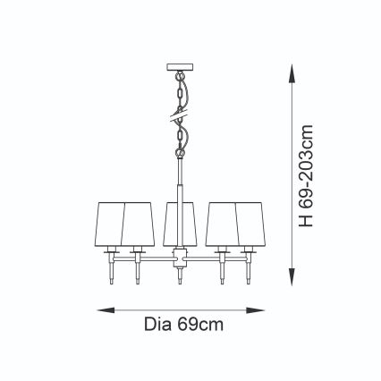 Endon 99458 - Liustra ant grandinės 5xE14/6W/230V auksinė/balta