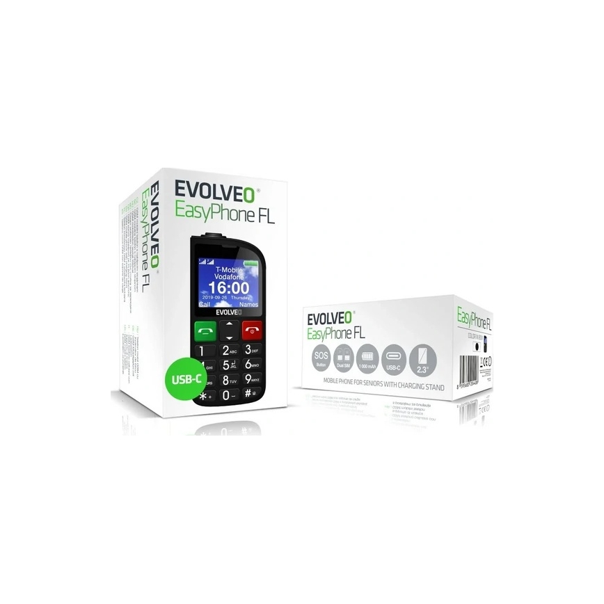 Evolveo - EasyPhone FL, mobilusis telefonas senjorams, juodas