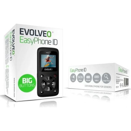 Evolveo - EasyPhone ID, juodas mobilusis telefonas senjorams