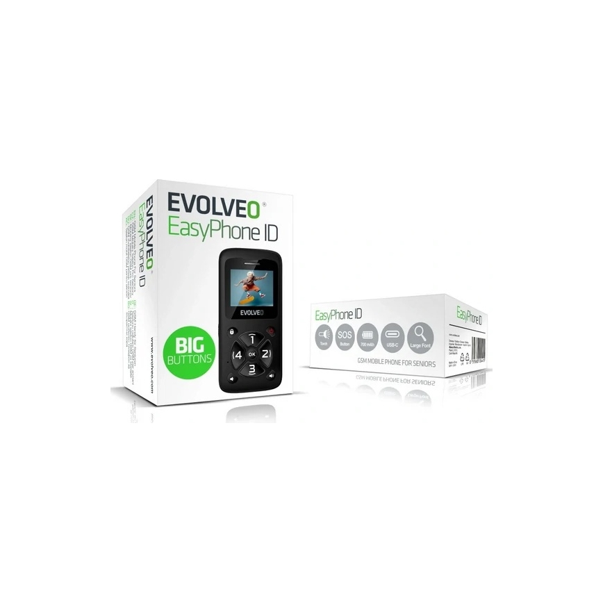 Evolveo - EasyPhone ID, juodas mobilusis telefonas senjorams