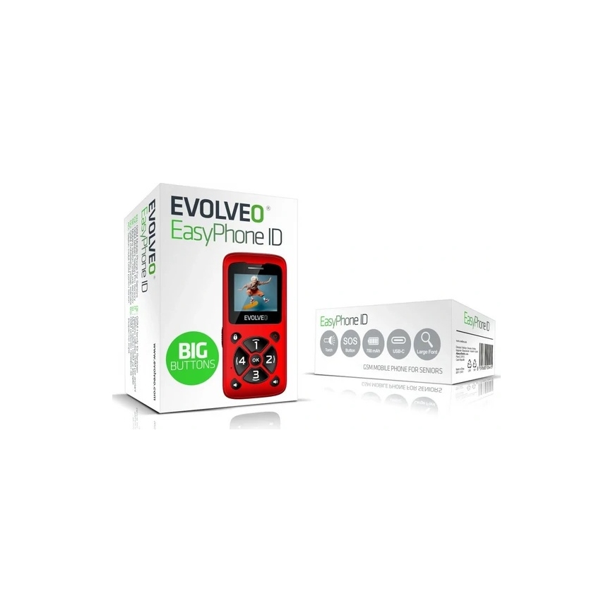 Evolveo - EasyPhone ID, mobilus telefonas skirtas senjorams, raudonas