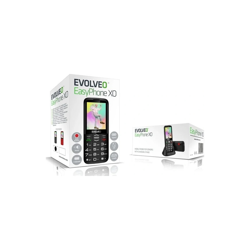 Evolveo - EasyPhone XO, mobilusis telefonas senjorams, juodos spalvos