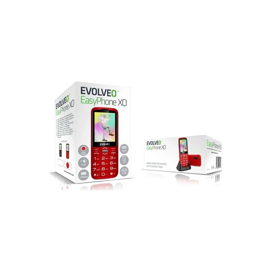 Evolveo - EasyPhone XO, mobilusis telefonas senjorams, raudonas