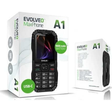 Evolveo - MaxPhone A1 mygtukinis telefonas su dviem SIM kortelėmis juodas