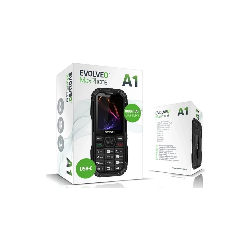 Evolveo - MaxPhone A1 mygtukinis telefonas su dviem SIM kortelėmis juodas