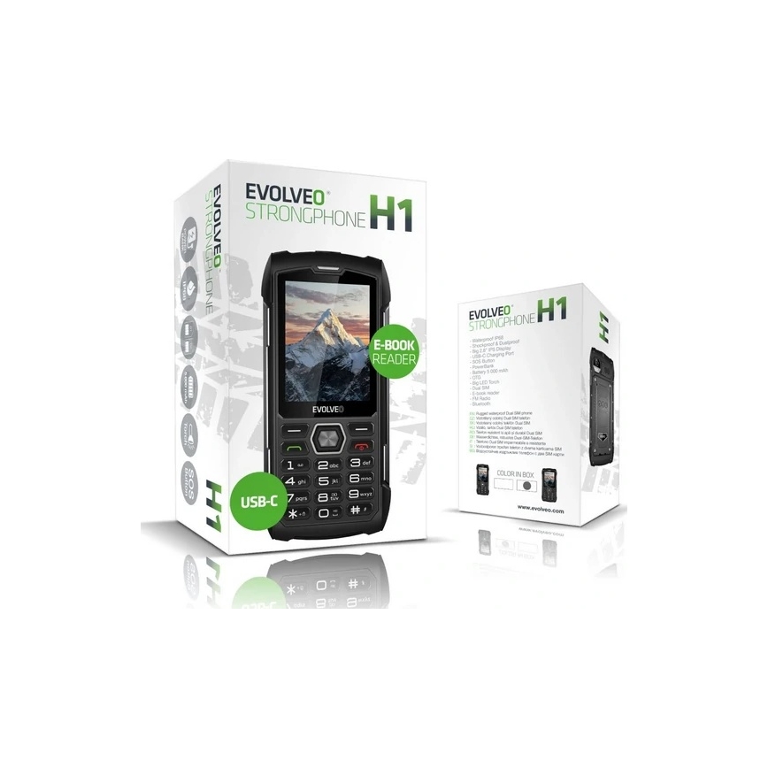 Evolveo - StrongPhone H1, atsparus vandeniui Dual SIM telefonas juodas/sidabrinis