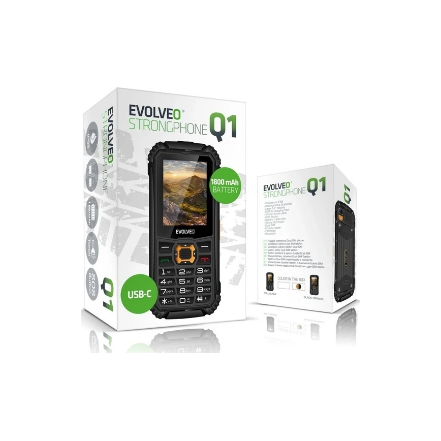 Evolveo - StrongPhone Q1 atsparus vandeniui Dual SIM telefonas juodas/oranžinis