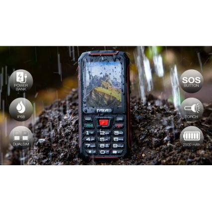 Evolveo - StrongPhone W4, atsparus vandeniui Dual SIM telefonas, juoda-raudona