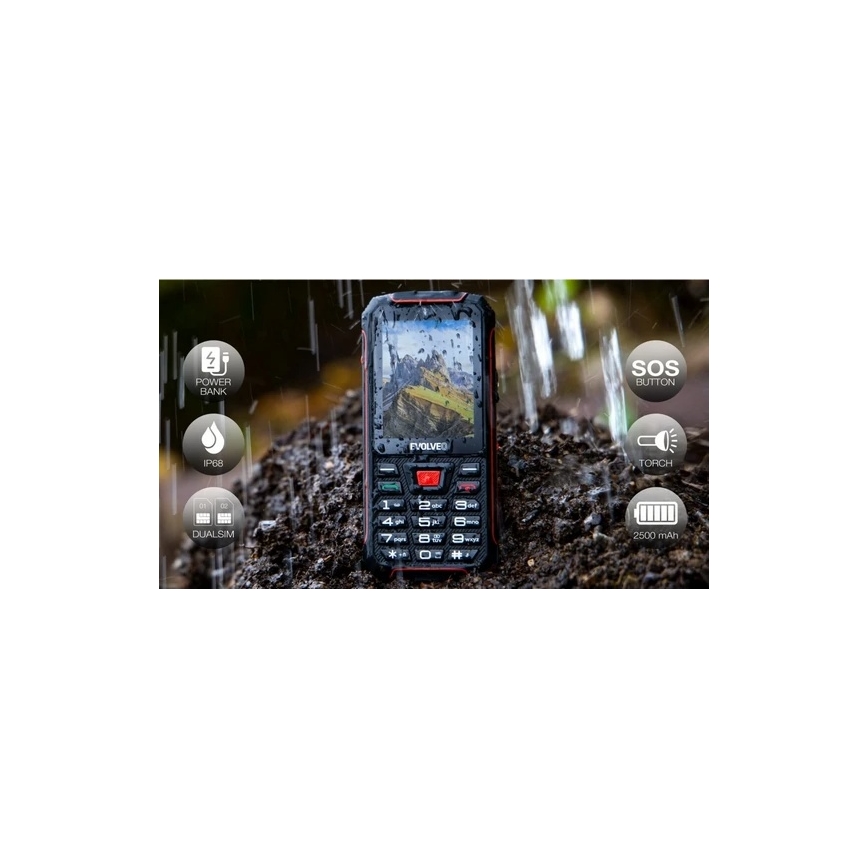 Evolveo - StrongPhone W4, atsparus vandeniui Dual SIM telefonas, juoda-raudona