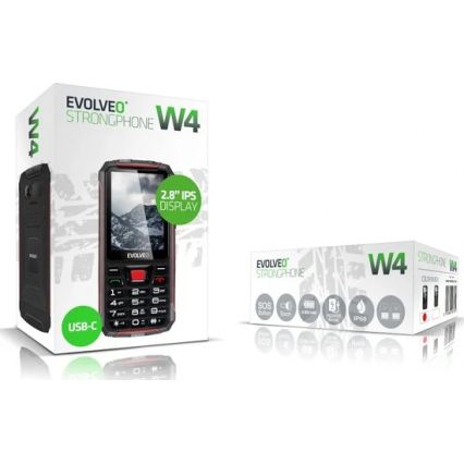 Evolveo - StrongPhone W4, vandeniui atsparus Dual SIM telefonas juodas/raudonas