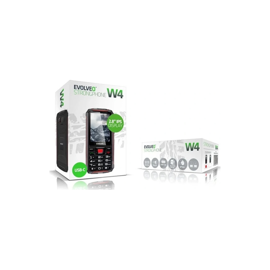 Evolveo - StrongPhone W4, vandeniui atsparus Dual SIM telefonas juodas/raudonas