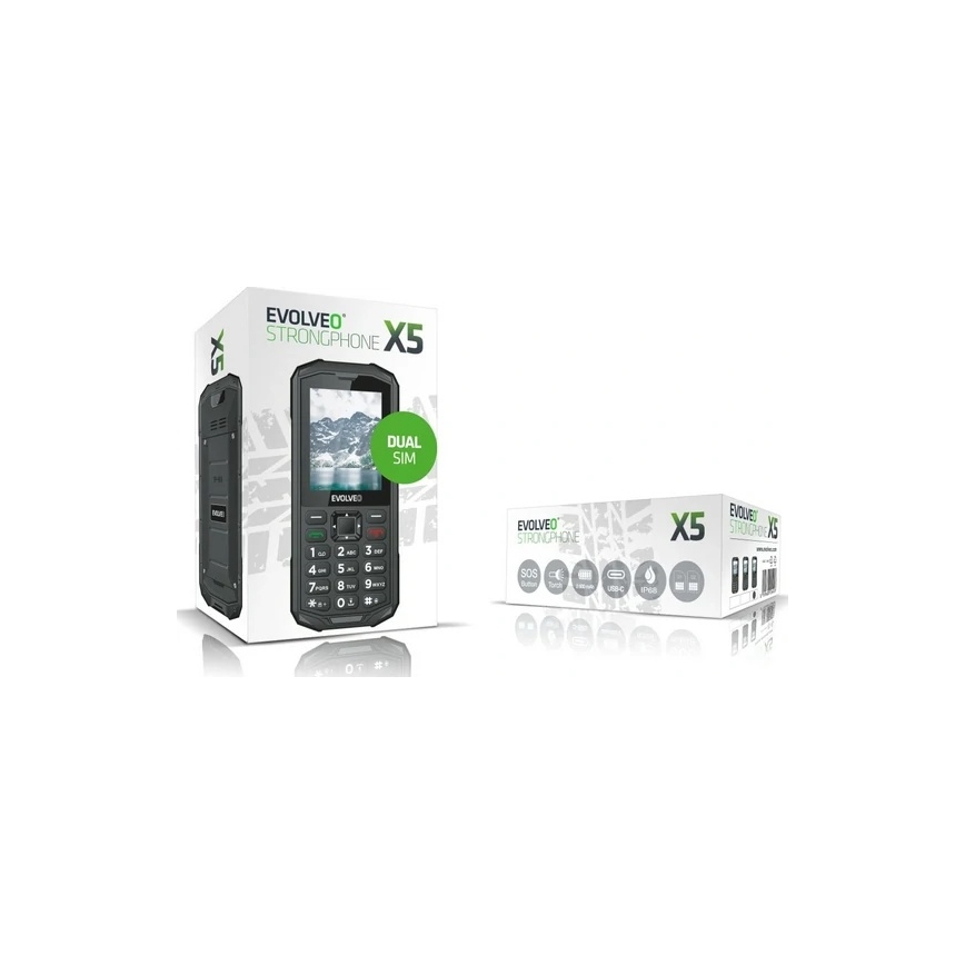 Evolveo - StrongPhone X5, vandeniui atsparus Dual SIM telefonas, juoda/pilka