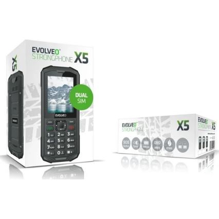 Evolveo - StrongPhone X5, vandeniui atsparus telefonas su dviem SIM kortelėmis, juoda-pilka