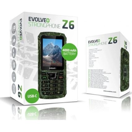Evolveo - StrongPhone Z6, atsparus vandeniui Dual SIM telefonas, medžioklinis kamufliažas