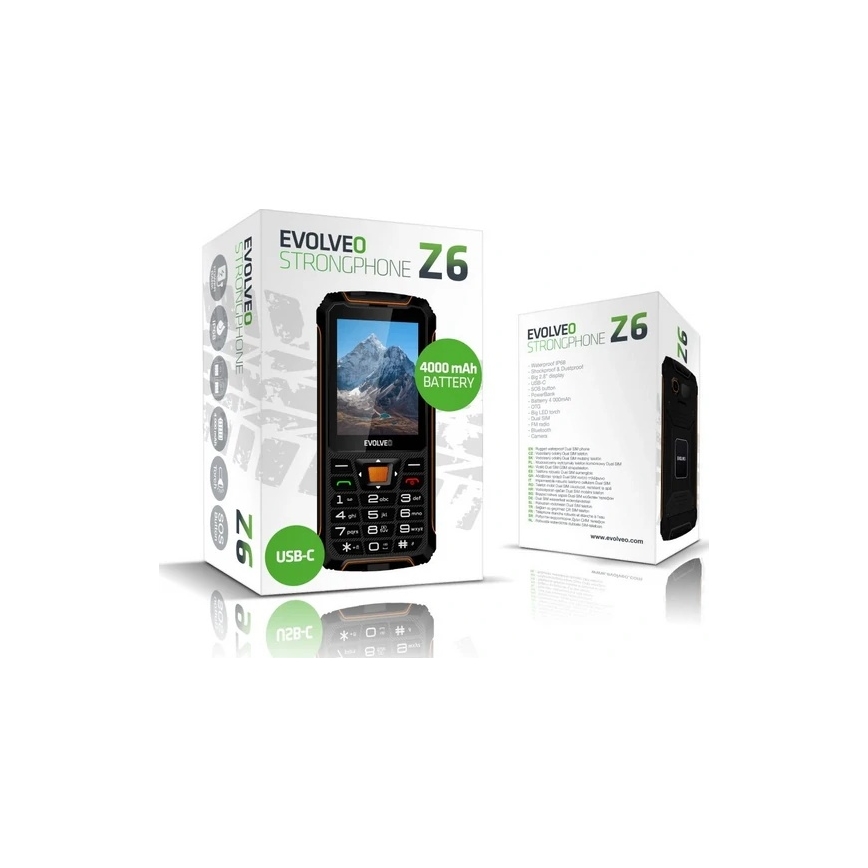 Evolveo - StrongPhone Z6, vandeniui atsparus Dual SIM telefonas, juoda - oranžinė