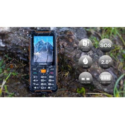Evolveo - StrongPhone Z6, vandeniui atsparus Dual SIM telefonas, juoda - oranžinė