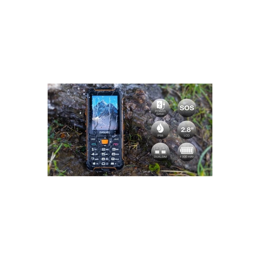 Evolveo - StrongPhone Z6, vandeniui atsparus Dual SIM telefonas, juoda - oranžinė