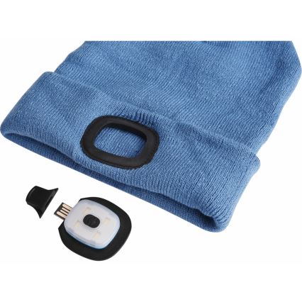 Extol - Kepurė su įmontuotu galvos žibintu ir USB įkrovimu (300 mAh), mėlyna, universalus dydis