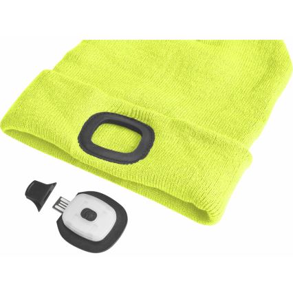 Extol - kepurė su žibintuvėliu ir USB įkrovimu, 300 mAh, neoninė geltona, dydis UNI