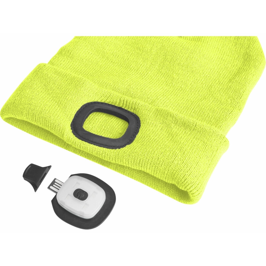 Extol - kepurė su žibintuvėliu ir USB įkrovimu, 300 mAh, neoninė geltona, dydis UNI