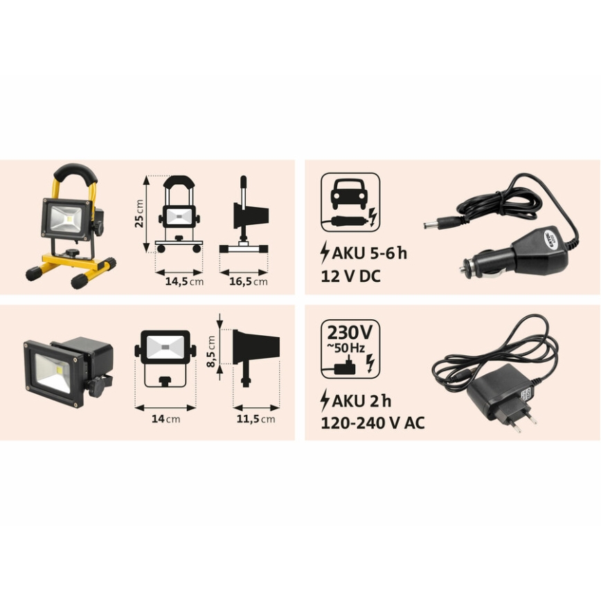 Extol – LED įkraunamas prožektorius LED/10W/3600 mAh/8,4V IP65