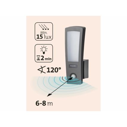 Extol - LED Lauko sieninis šviestuvas su jutikliu LED/15W/230V IP65