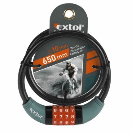 Extol Premium - Dviračio užraktas su virvele 10x650 mm ir keturių skaitmenų kodu