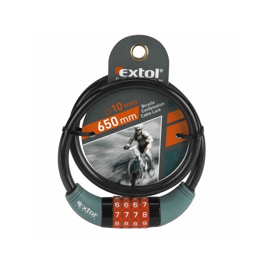 Extol Premium - Dviračio užraktas su virvele 10x650 mm ir keturių skaitmenų kodu