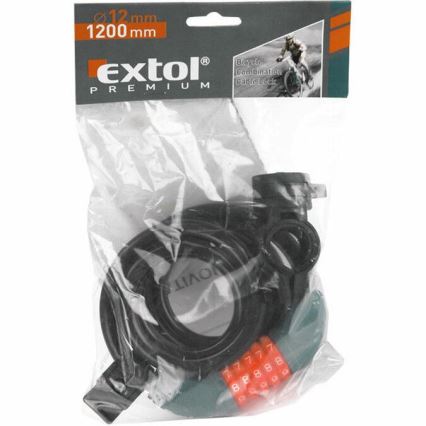 Extol Premium - Dviračio užraktas su virvele 12x1200 mm ir keturių skaitmenų kodu