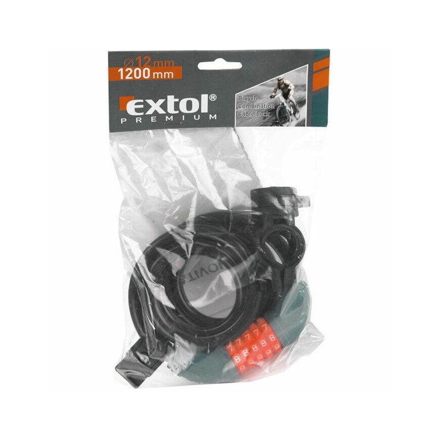 Extol Premium - Dviračio užraktas su virvele 12x1200 mm ir keturių skaitmenų kodu