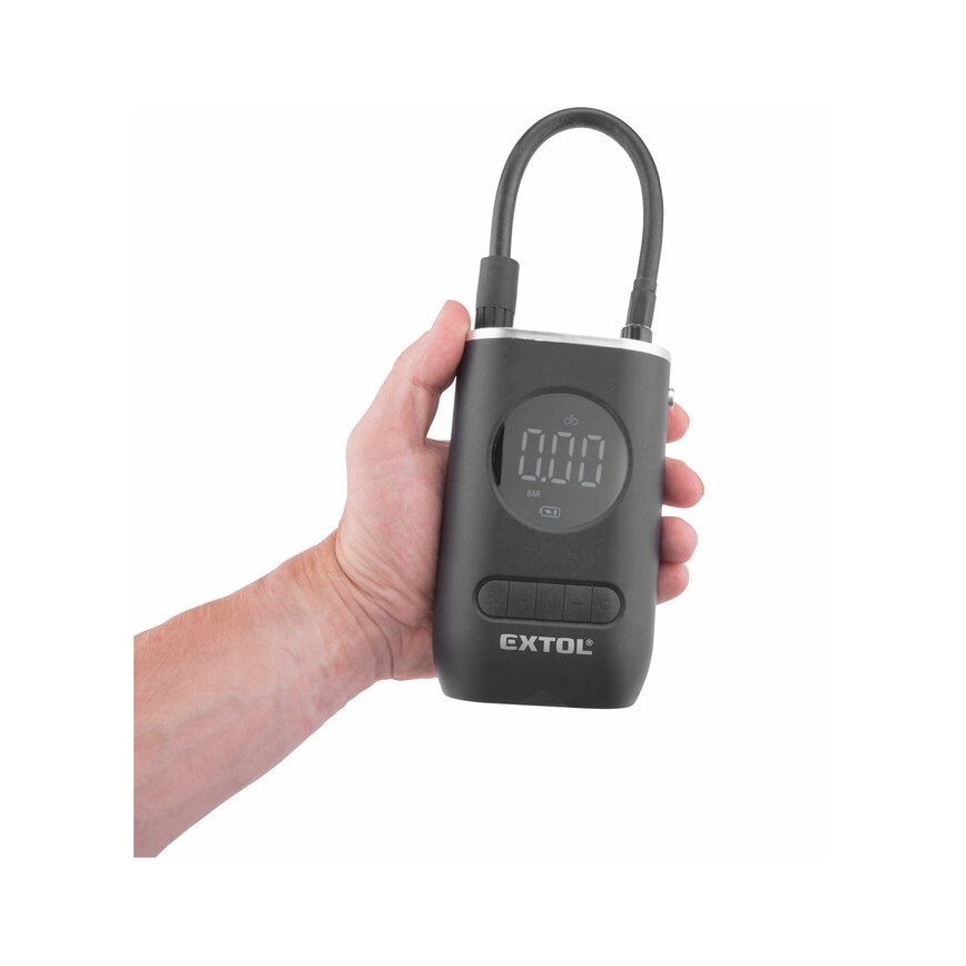Extol Premium - Skaitmeninis kišeninis kompresorius 4000 mAh 7,4V juoda
