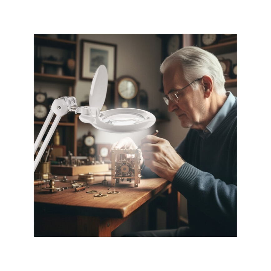 Extol - reguliuojama LED stalinė lempa su lupa LED/10W/230V balta