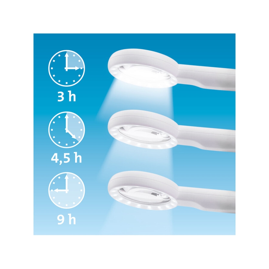 Extol - reguliuojamo ryškumo įkraunama lupa su LED apšvietimu/650 mAh balta/pilka