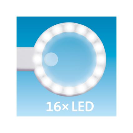 Extol - reguliuojamo ryškumo įkraunama lupa su LED apšvietimu/650 mAh balta/pilka