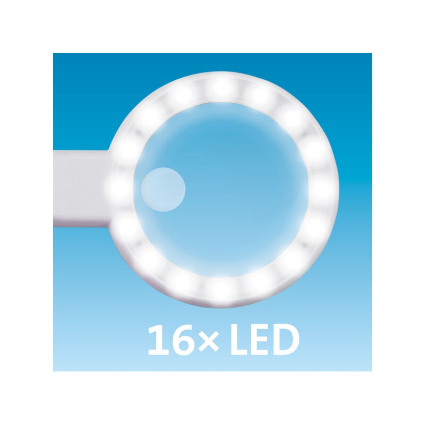 Extol - reguliuojamo ryškumo įkraunama lupa su LED apšvietimu/650 mAh balta/pilka