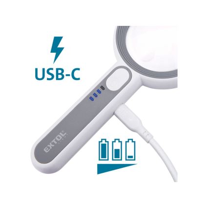 Extol - reguliuojamo ryškumo įkraunama lupa su LED apšvietimu/650 mAh balta/pilka