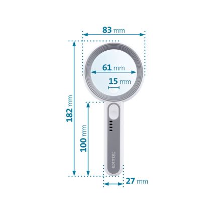 Extol - reguliuojamo ryškumo įkraunama lupa su LED apšvietimu/650 mAh balta/pilka