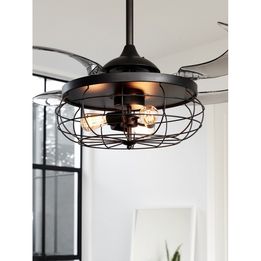 FANAWAY 212920 - LED lubinis ventiliatorius INDUSTRI 3xE27/4W/230V juoda + nuotolinio valdymo pultas