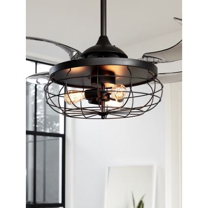 FANAWAY 212920 - LED lubinis ventiliatorius INDUSTRI 3xE27/4W/230V juodas + nuotolinis valdymas