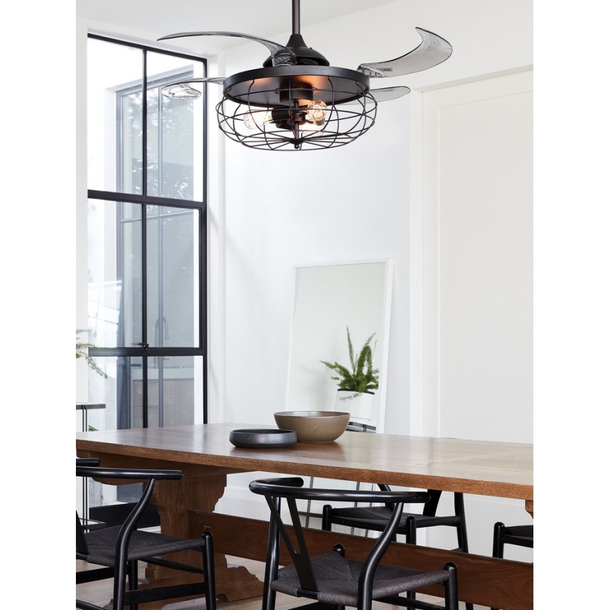 FANAWAY 212920 - LED lubinis ventiliatorius INDUSTRI 3xE27/4W/230V juodas + nuotolinis valdymas